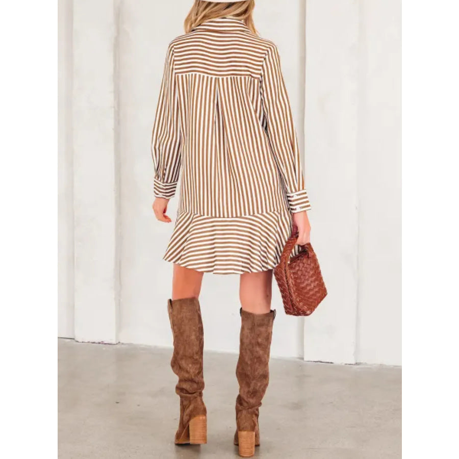Striped Ruffle Hem Shirt Dress Apparel and Accessories