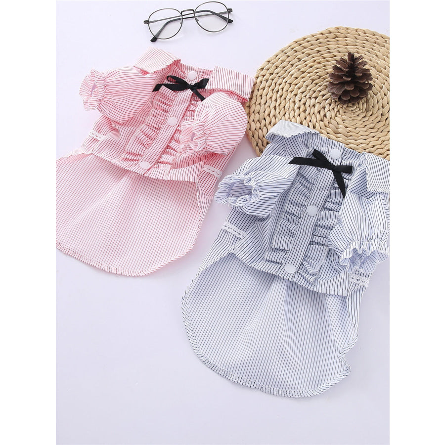 Striped Ruffle Pet Top with Bow Apparel and Accessories
