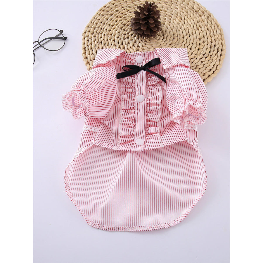 Striped Ruffle Pet Top with Bow Apparel and Accessories