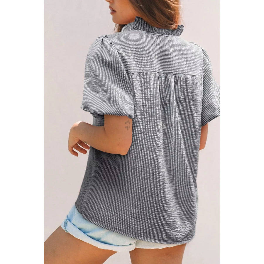 Striped Ruffle Short Bubble Sleeve Shirt Apparel and Accessories