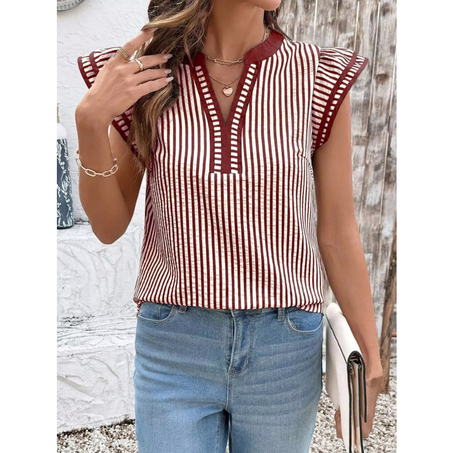 Striped Ruffle Sleeve Blouse Apparel and Accessories