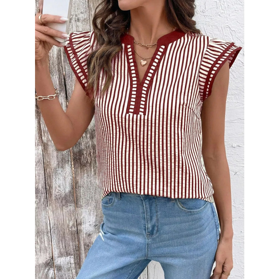 Striped Ruffle Sleeve Blouse Apparel and Accessories
