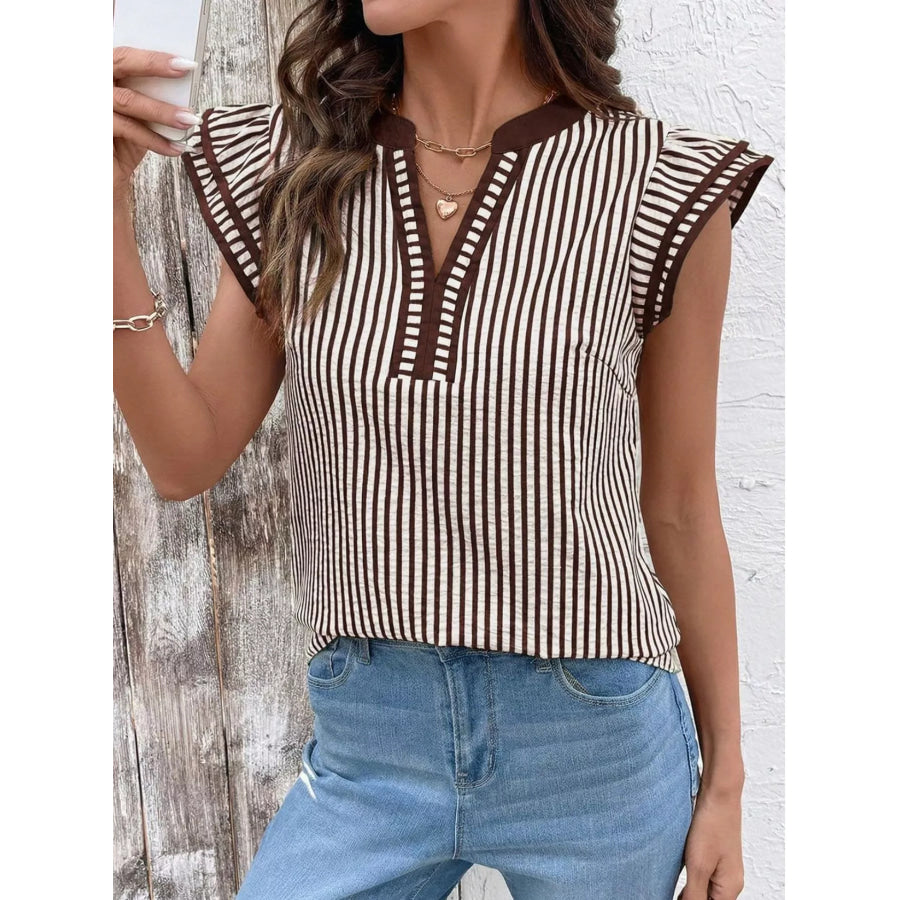 Striped Ruffle Sleeve Blouse Apparel and Accessories