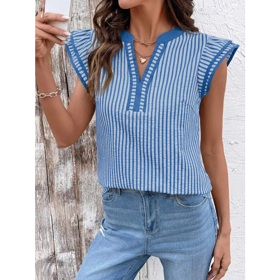 Striped Ruffle Sleeve Blouse Apparel and Accessories