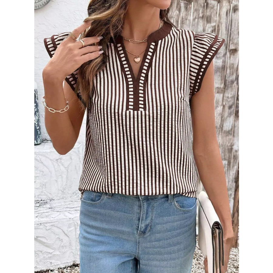 Striped Ruffle Sleeve Blouse Apparel and Accessories