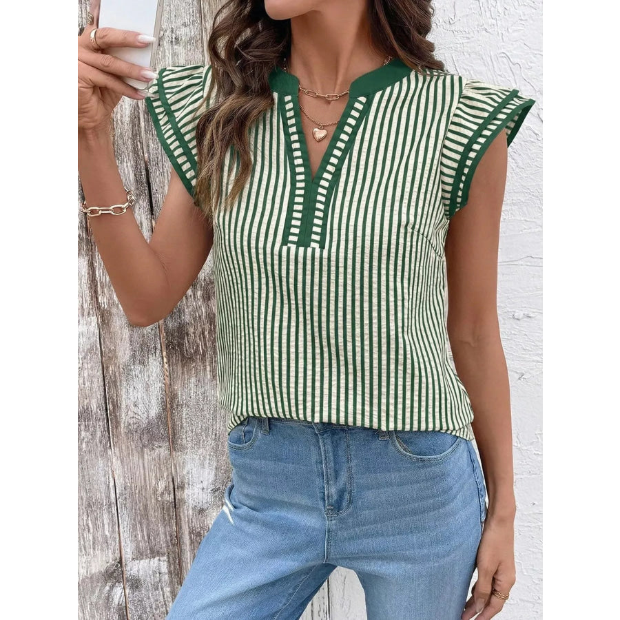 Striped Ruffle Sleeve Blouse Apparel and Accessories