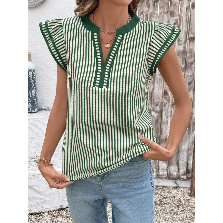 Striped Ruffle Sleeve Blouse Apparel and Accessories