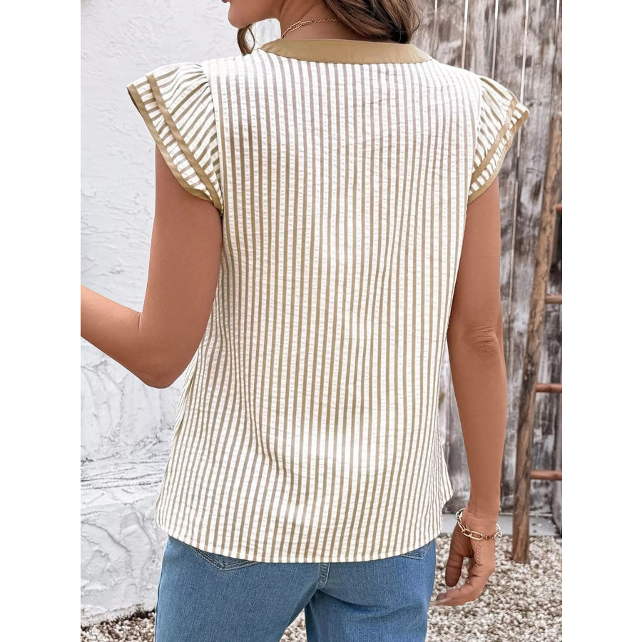 Striped Ruffle Sleeve Blouse Apparel and Accessories
