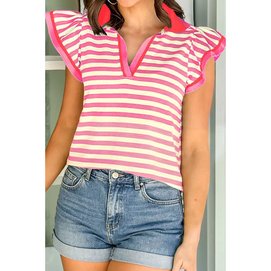 Striped Ruffle Sleeve Blouse Apparel and Accessories