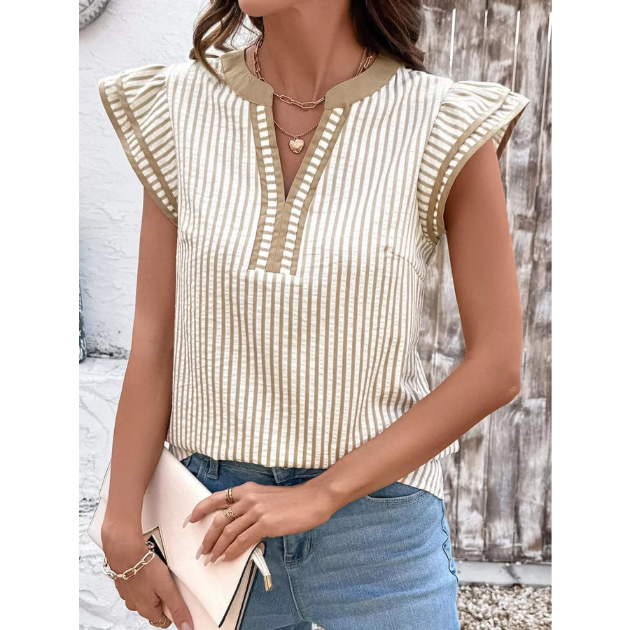 Striped Ruffle Sleeve Blouse Apparel and Accessories