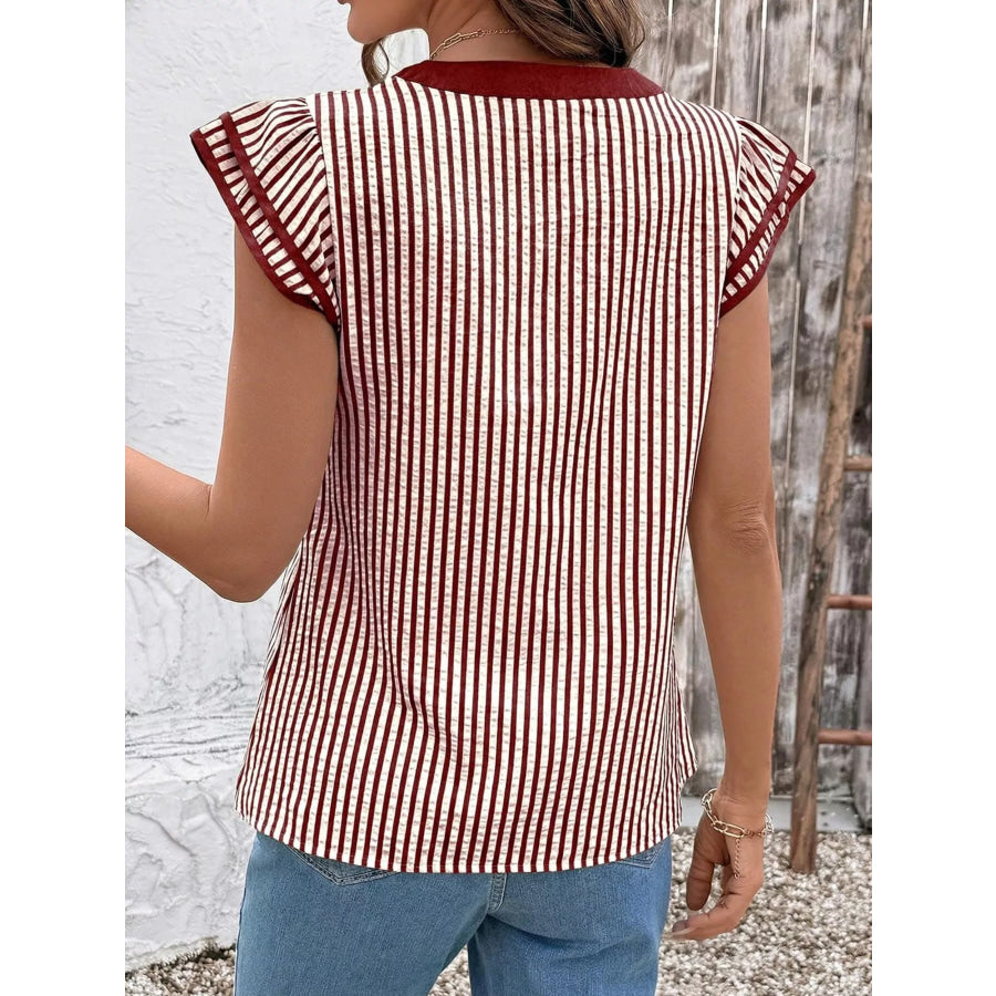 Striped Ruffle Sleeve Blouse Apparel and Accessories