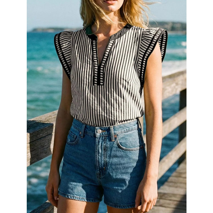 Striped Ruffle Sleeve Blouse Apparel and Accessories