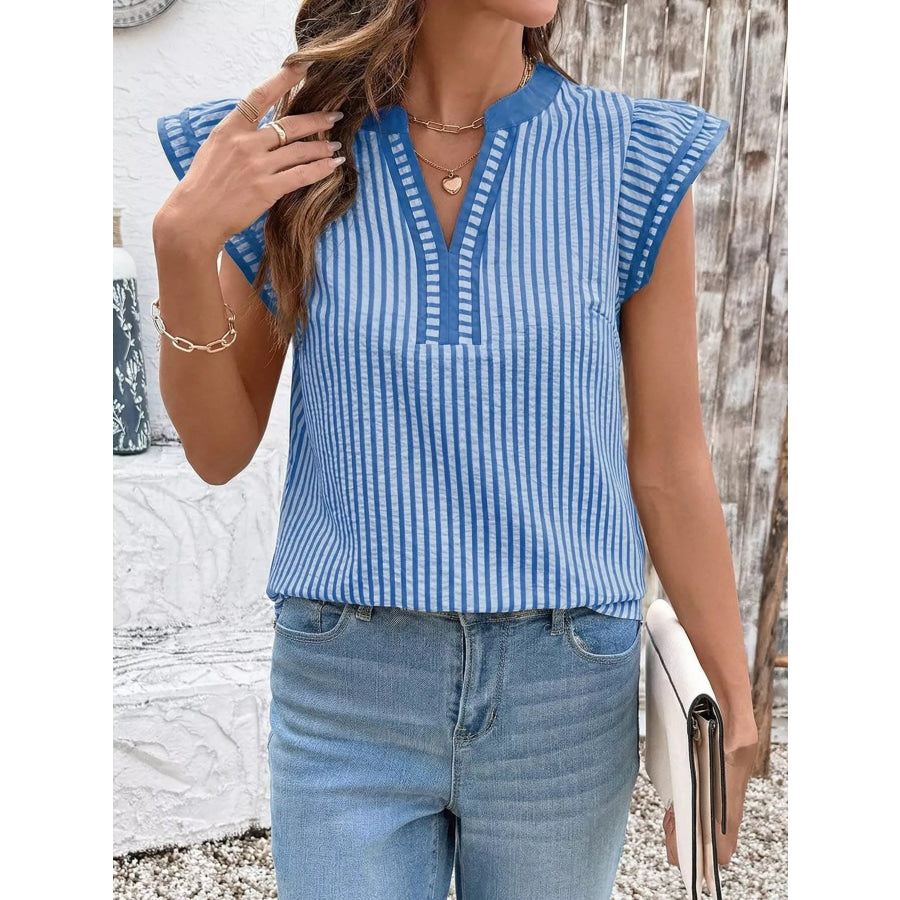 Striped Ruffle Sleeve Blouse Apparel and Accessories