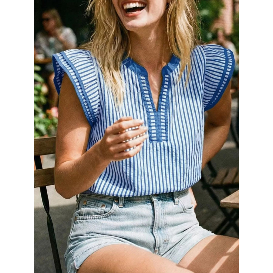 Striped Ruffle Sleeve Blouse Apparel and Accessories