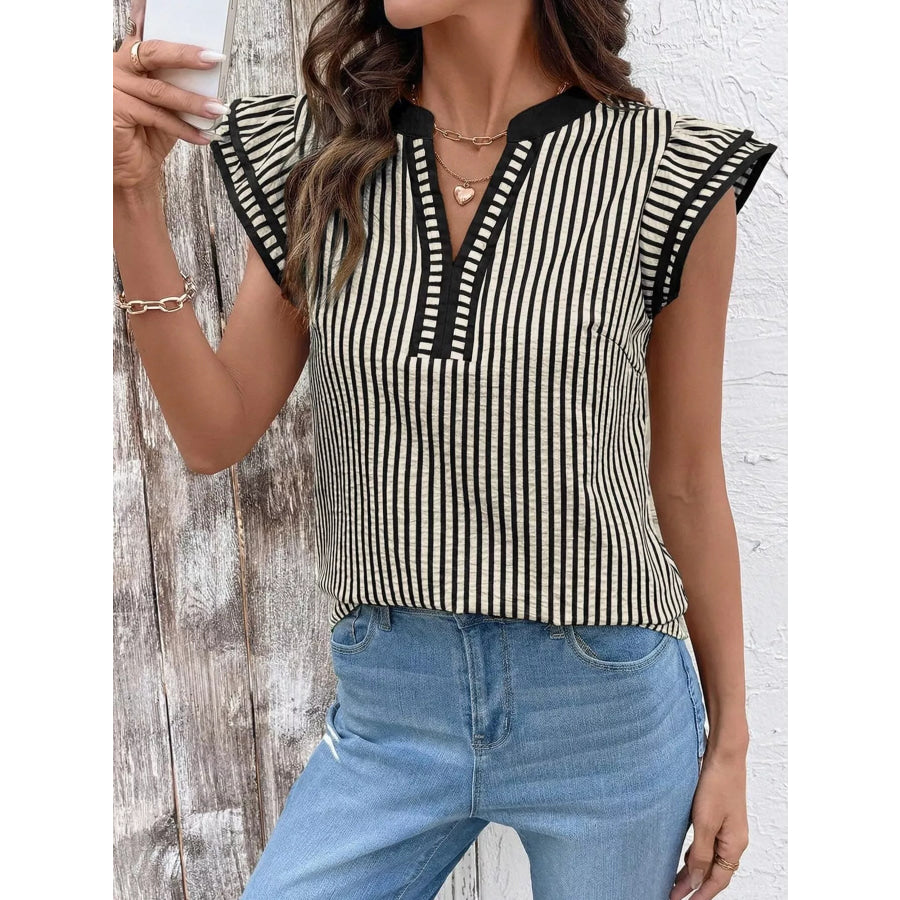 Striped Ruffle Sleeve Blouse Apparel and Accessories