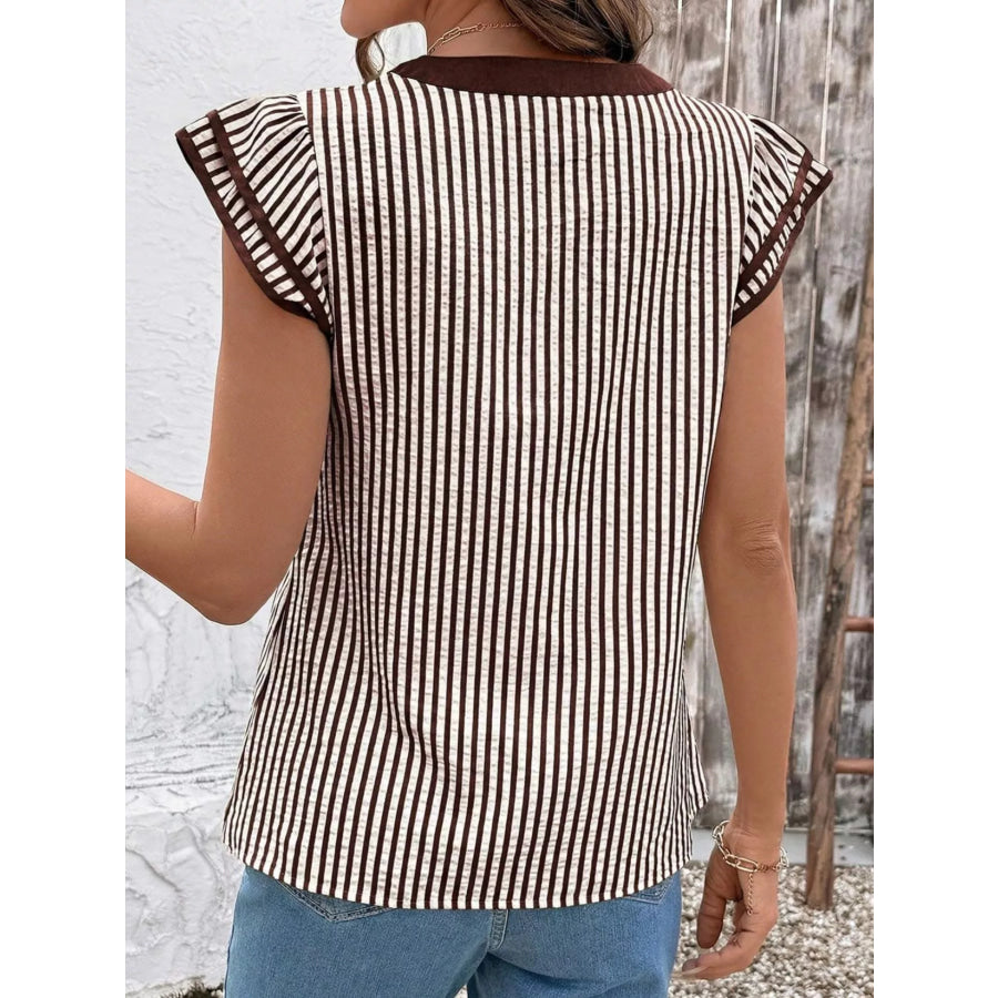 Striped Ruffle Sleeve Blouse Apparel and Accessories