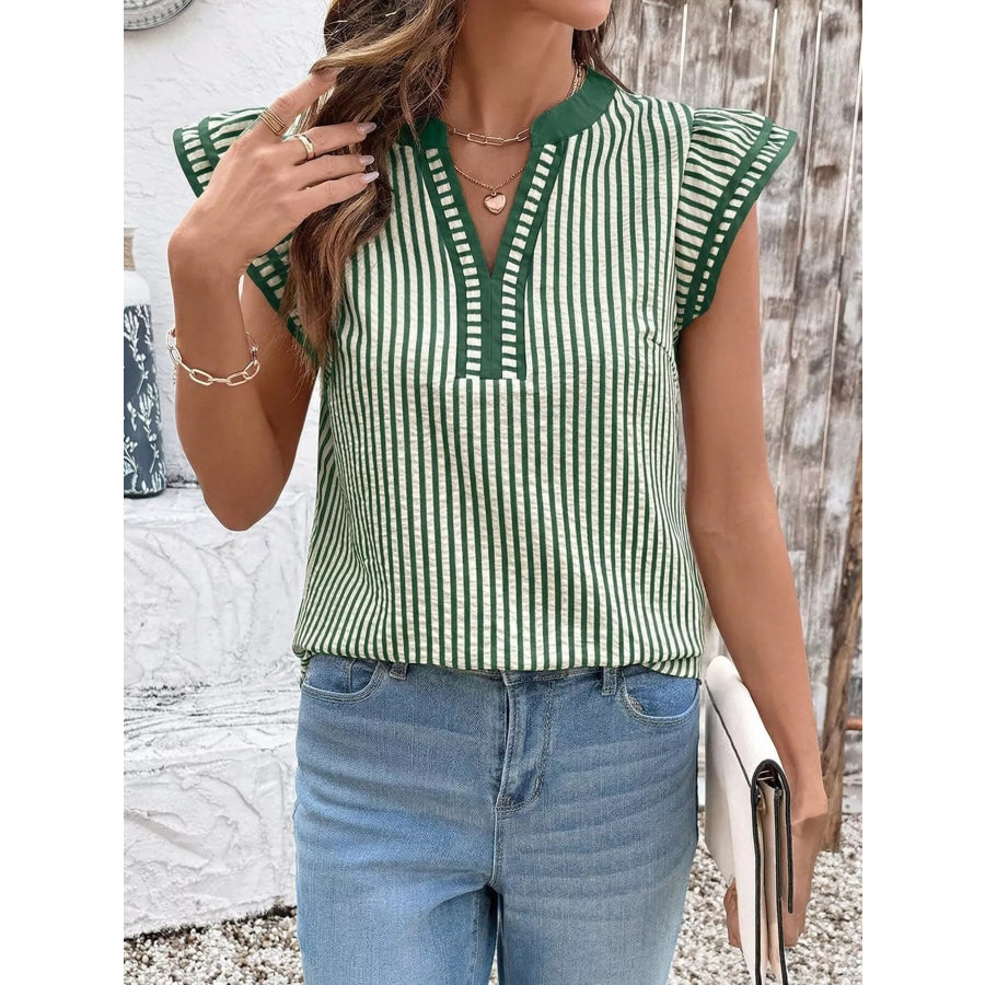 Striped Ruffle Sleeve Blouse Apparel and Accessories