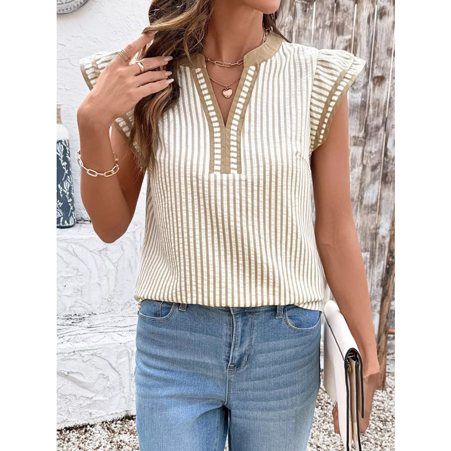 Striped Ruffle Sleeve Blouse Apparel and Accessories