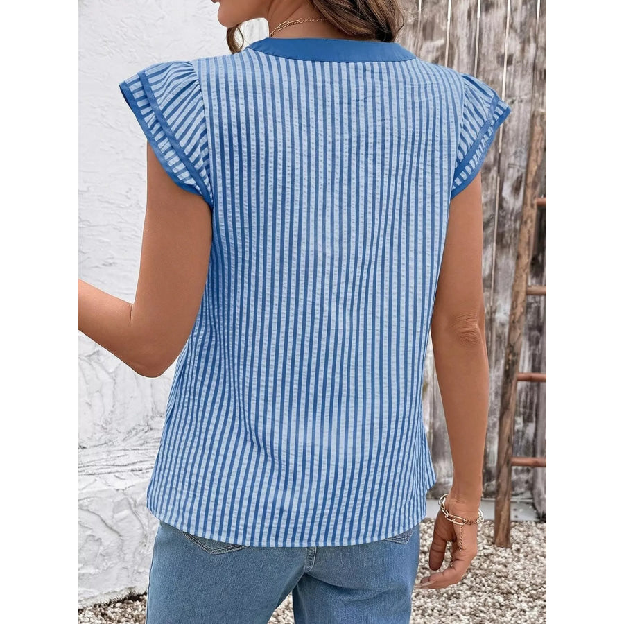 Striped Ruffle Sleeve Blouse Apparel and Accessories