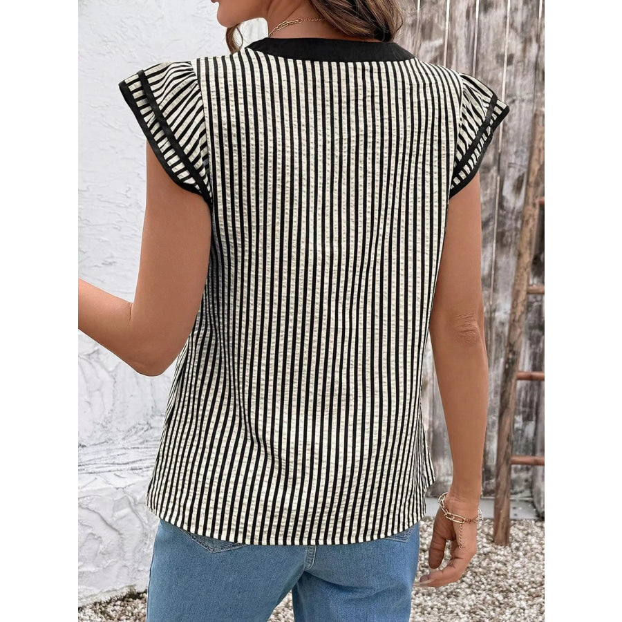 Striped Ruffle Sleeve Blouse Apparel and Accessories