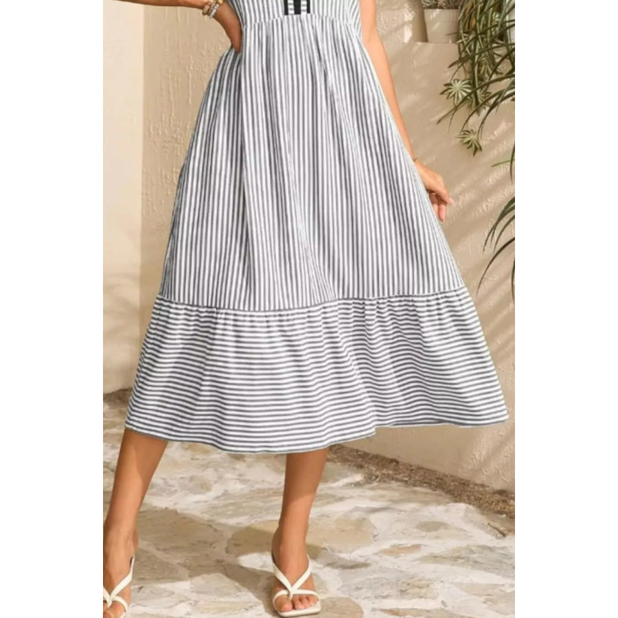 Striped Ruffle Sleeve Midi Dress Apparel and Accessories