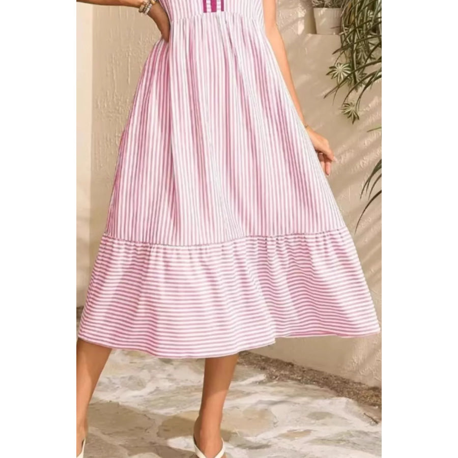 Striped Ruffle Sleeve Midi Dress Apparel and Accessories
