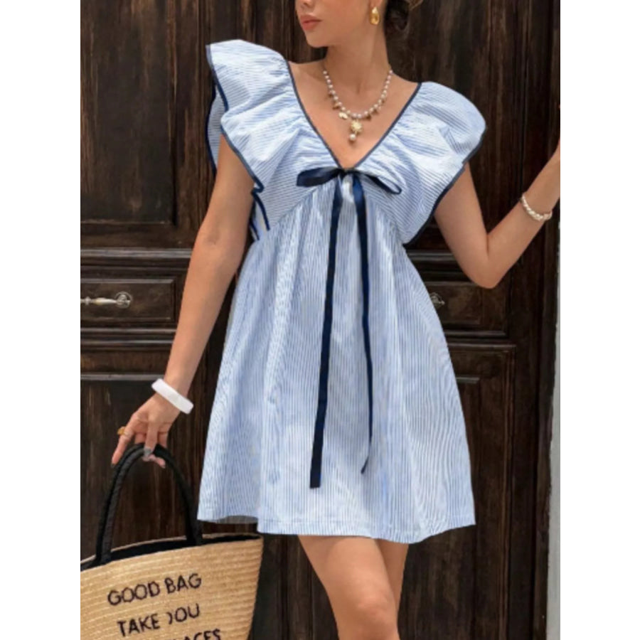 Striped Ruffle Sleeve Mini Dress Apparel and Accessories