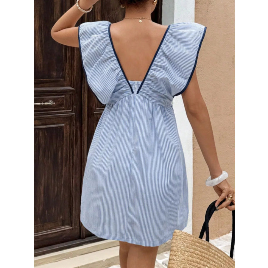 Striped Ruffle Sleeve Mini Dress Apparel and Accessories