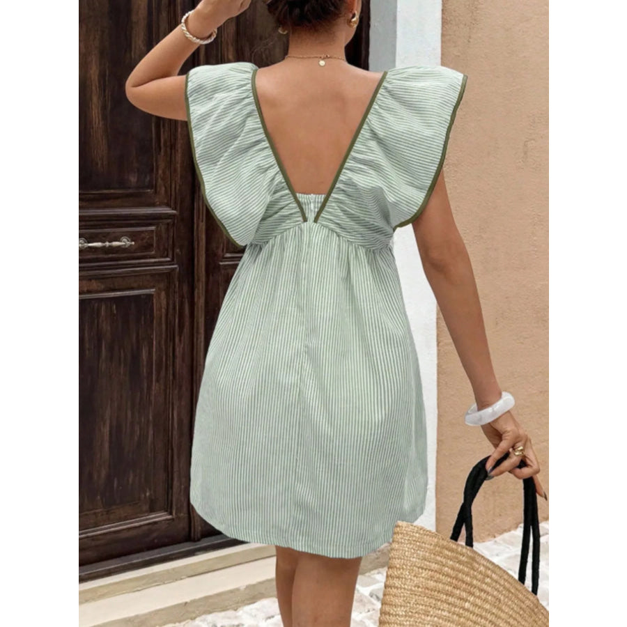 Striped Ruffle Sleeve Mini Dress Apparel and Accessories