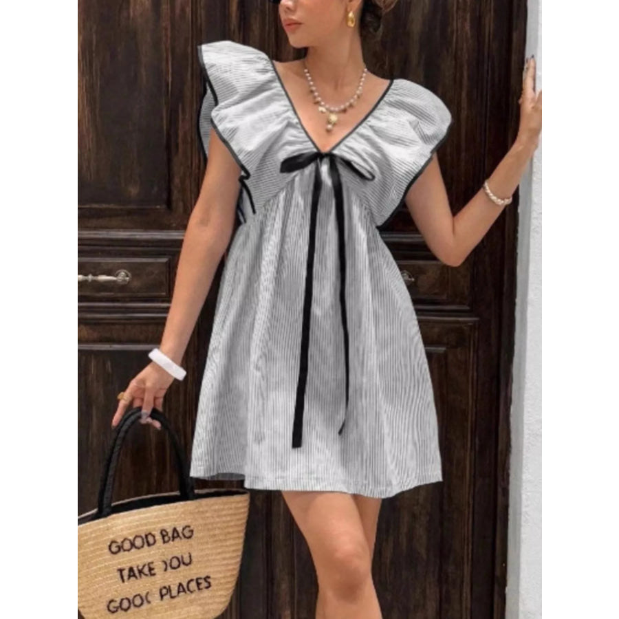 Striped Ruffle Sleeve Mini Dress Apparel and Accessories