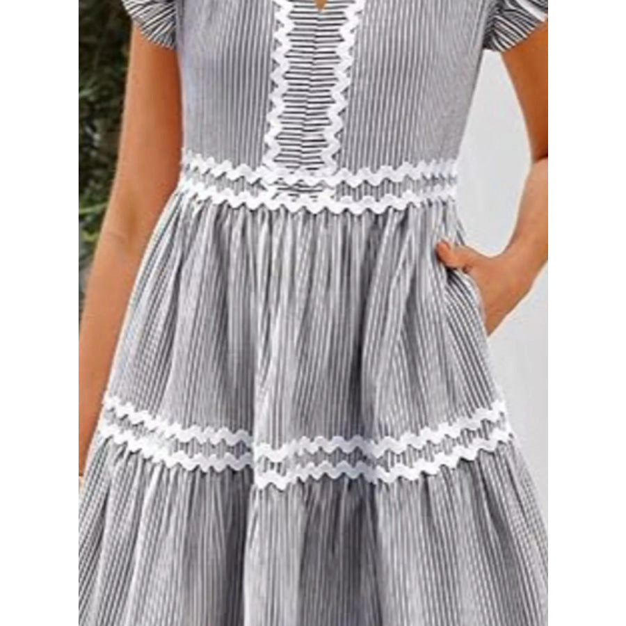 Striped Ruffle Sleeve Tiered Dress Apparel and Accessories