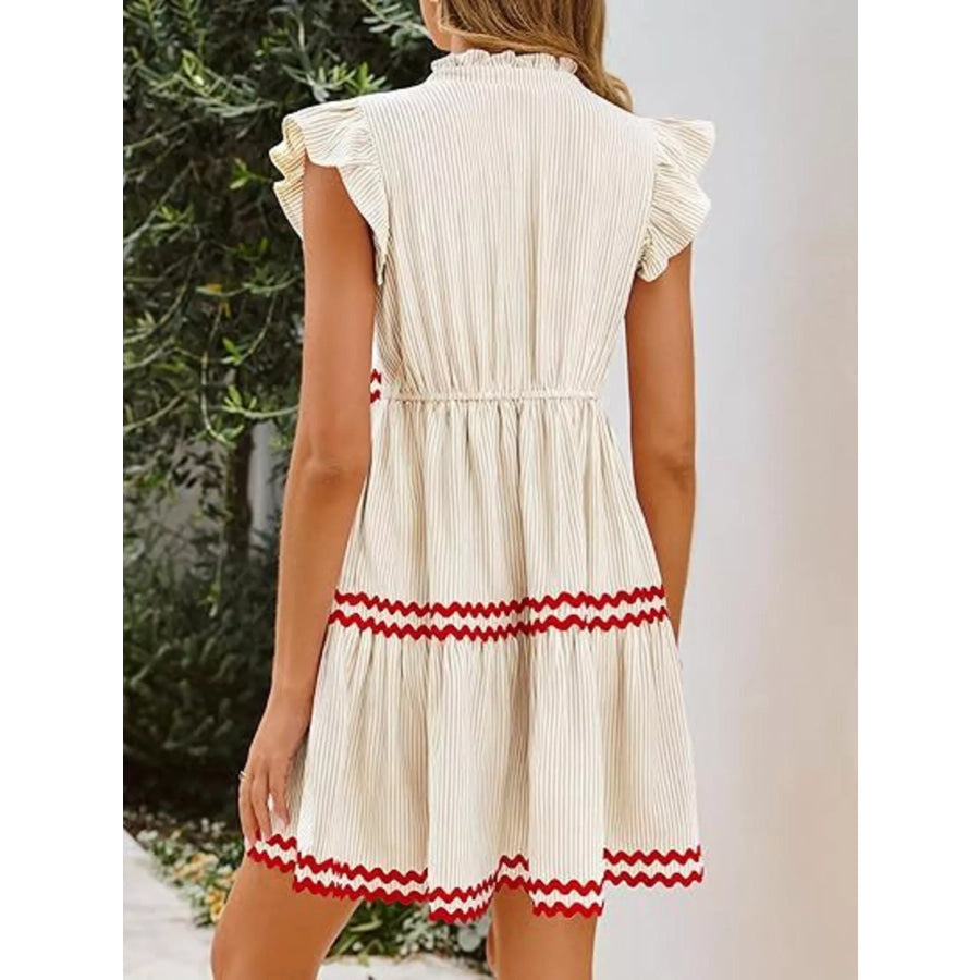 Striped Ruffle Sleeve Tiered Dress Apparel and Accessories