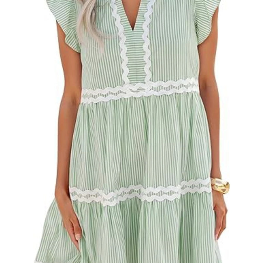 Striped Ruffle Sleeve Tiered Dress Apparel and Accessories