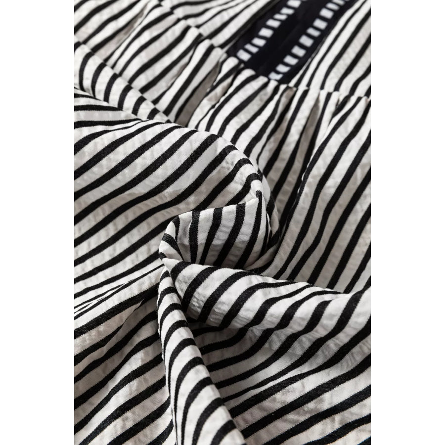 Striped Ruffle Sleeve Tiered Midi Dress Apparel and Accessories