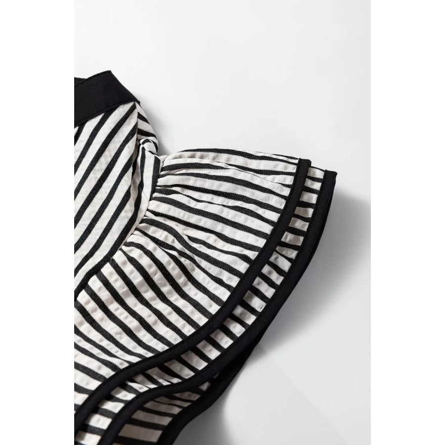 Striped Ruffle Sleeve Tiered Midi Dress Apparel and Accessories