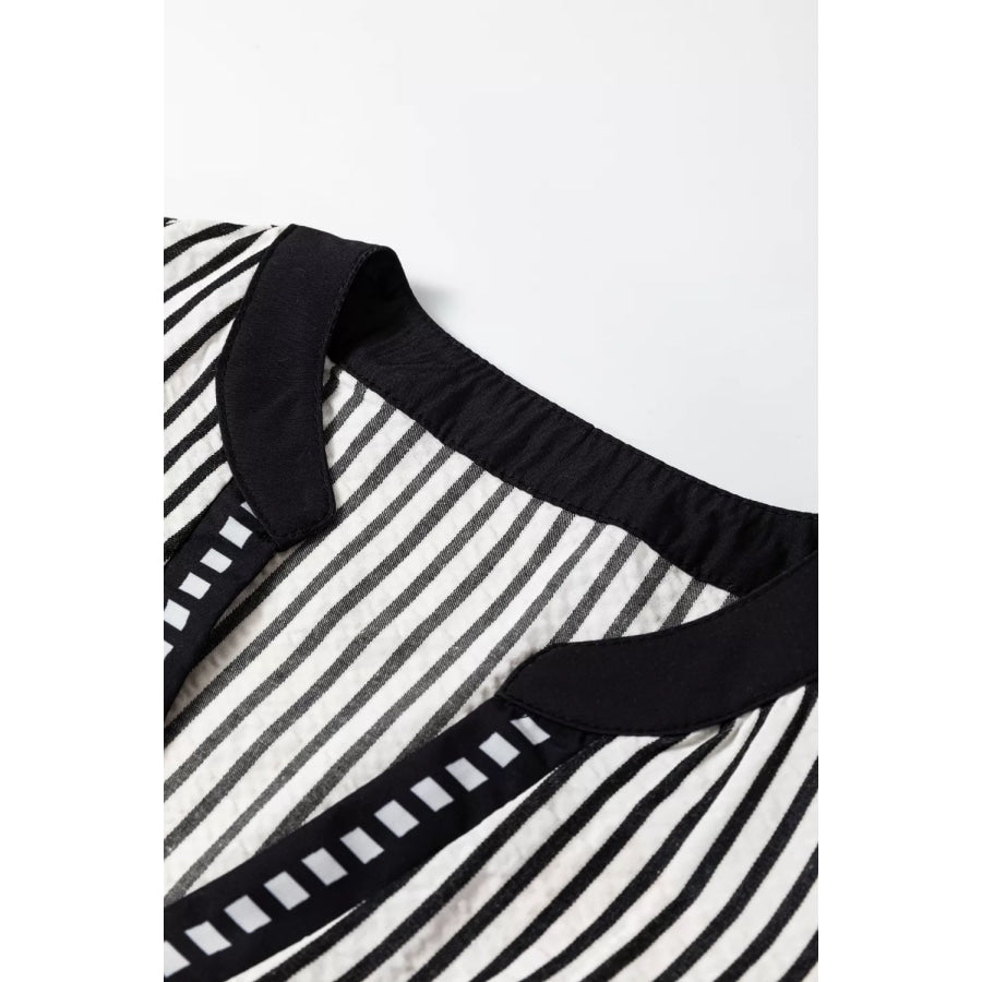 Striped Ruffle Sleeve Tiered Midi Dress Apparel and Accessories