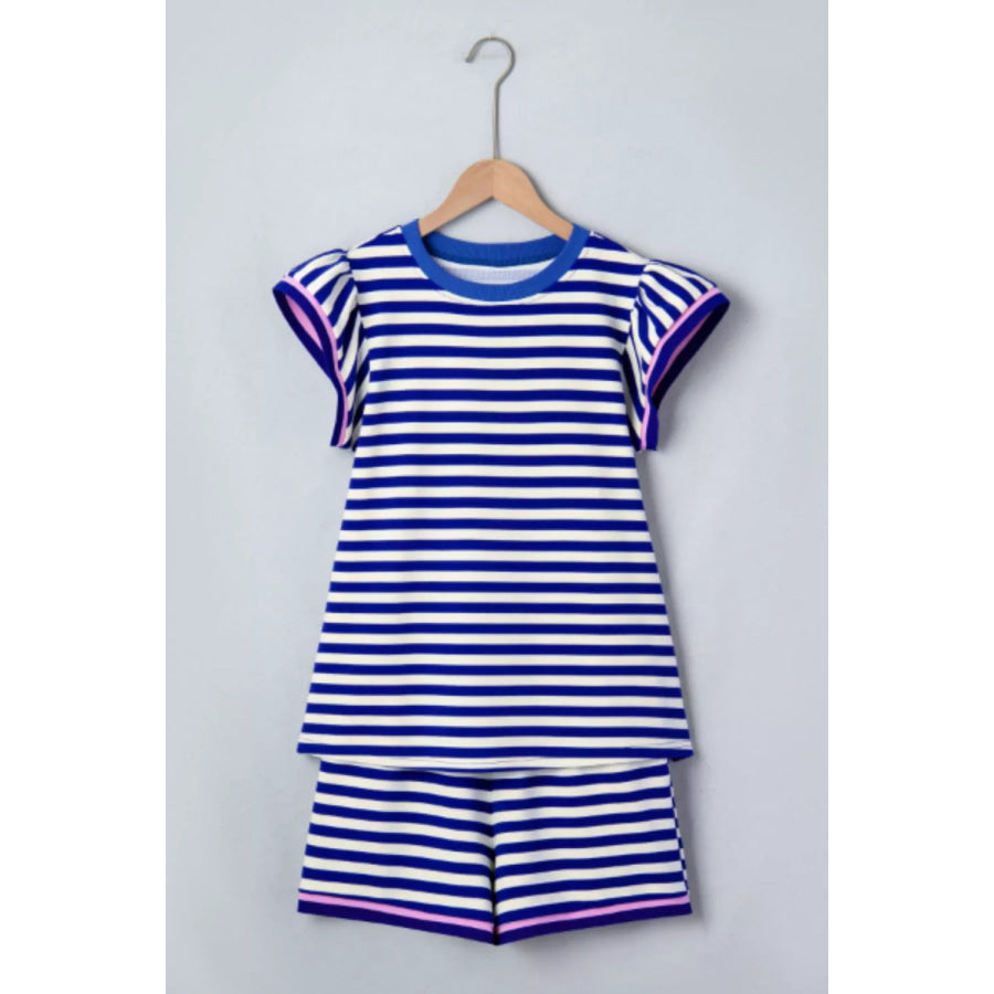 Striped Ruffle Sleeve Top and Shorts Set Apparel and Accessories