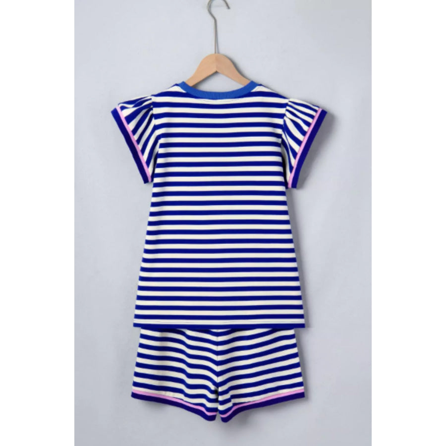Striped Ruffle Sleeve Top and Shorts Set Apparel and Accessories