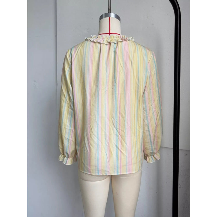 Striped Ruffle-Trim V-Neck Blouse Apparel and Accessories