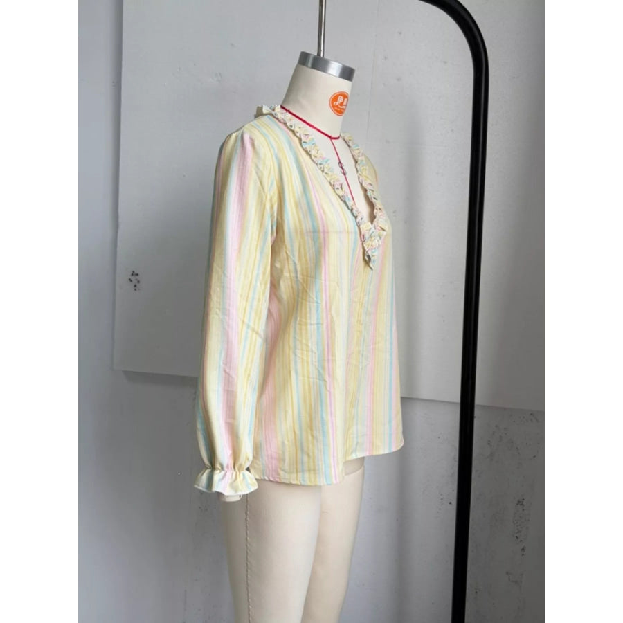 Striped Ruffle-Trim V-Neck Blouse Apparel and Accessories