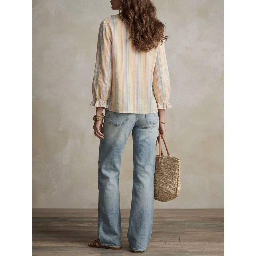 Striped Ruffle-Trim V-Neck Blouse Apparel and Accessories