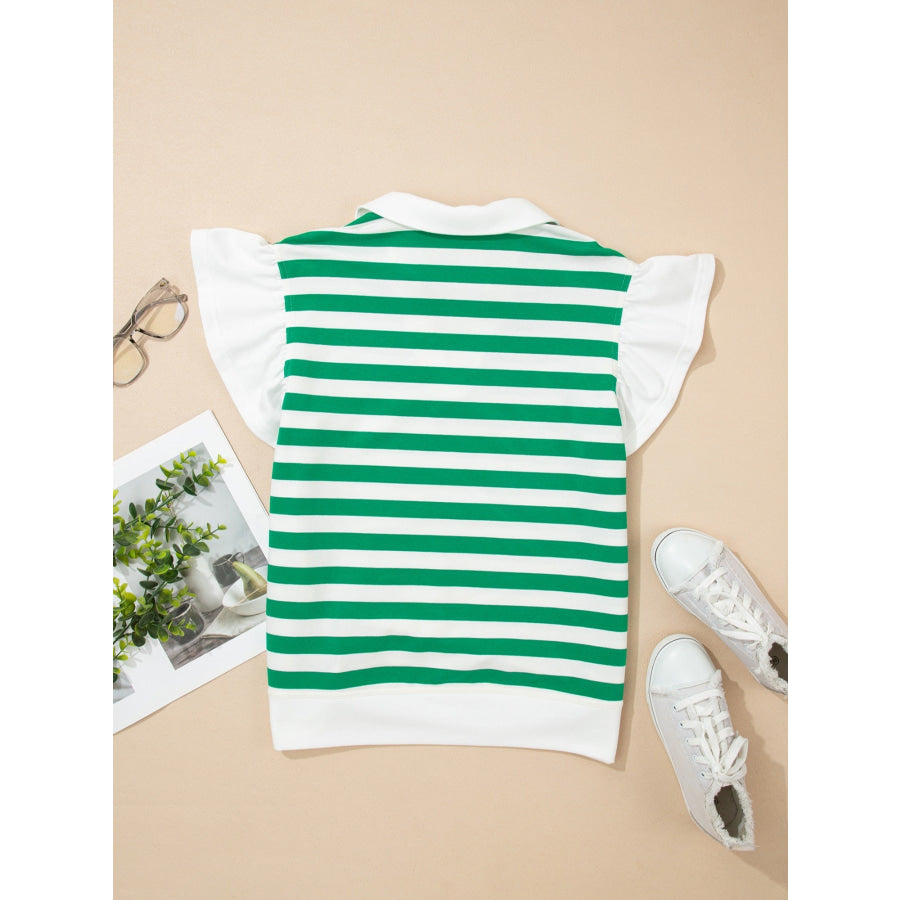 Striped Ruffled Sleeve Blouse Apparel and Accessories