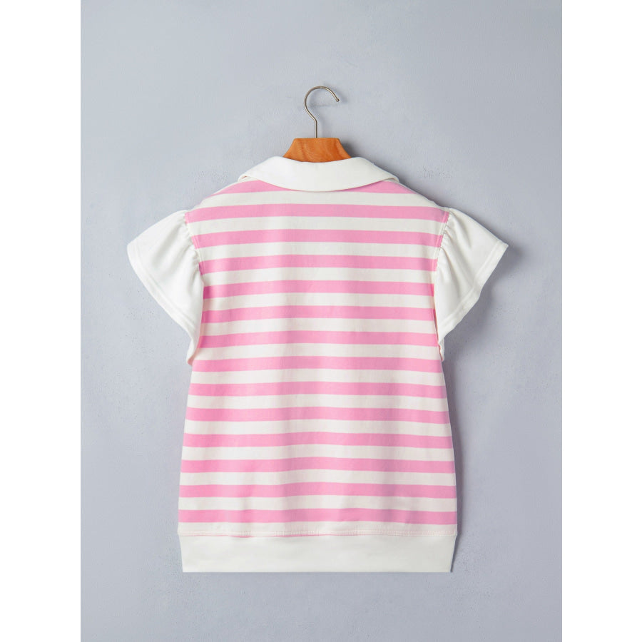 Striped Ruffled Sleeve Blouse Apparel and Accessories