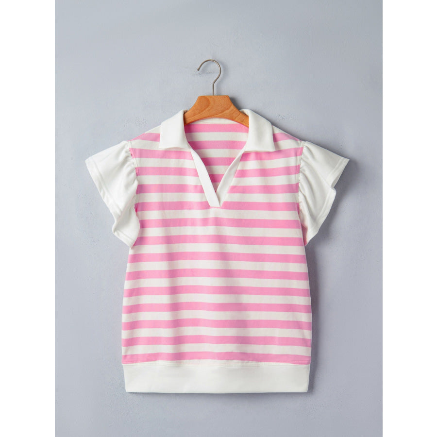 Striped Ruffled Sleeve Blouse Apparel and Accessories