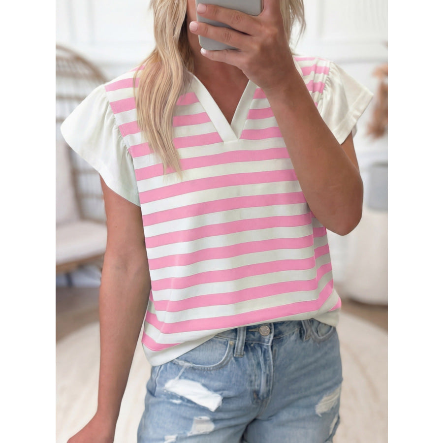 Striped Ruffled Sleeve Blouse Apparel and Accessories