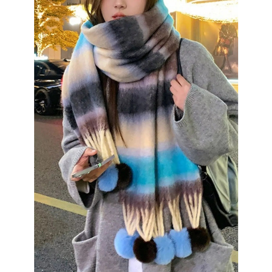 Striped Scarf with Pom-Poms Apparel and Accessories