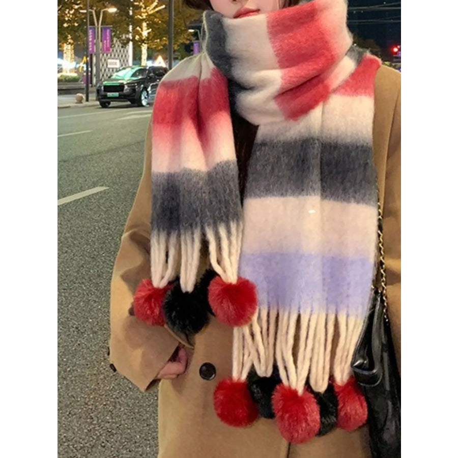 Striped Scarf with Pom-Poms Apparel and Accessories