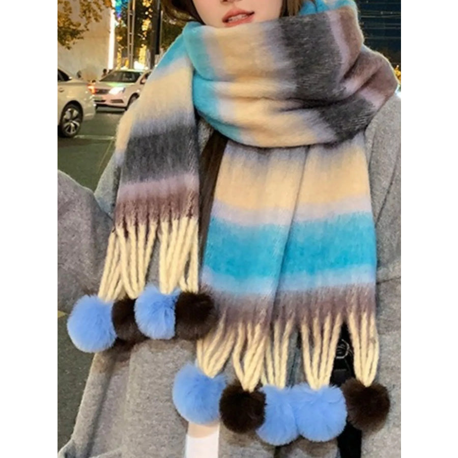 Striped Scarf with Pom-Poms Apparel and Accessories