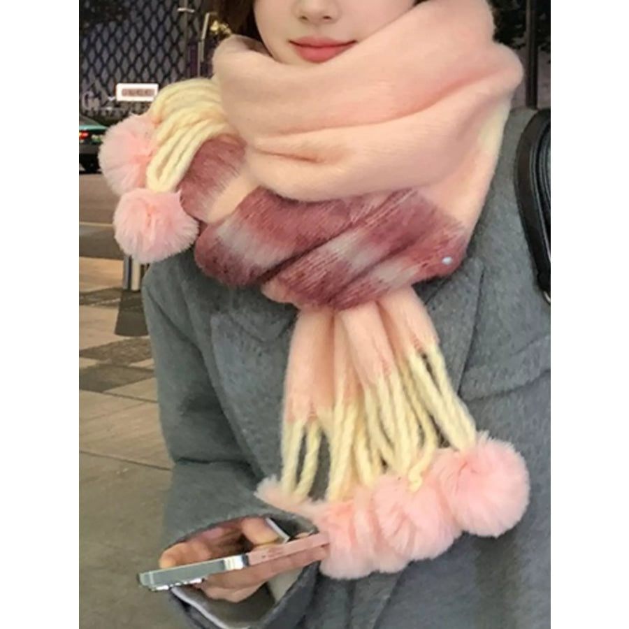 Striped Scarf with Pom-Poms Apparel and Accessories
