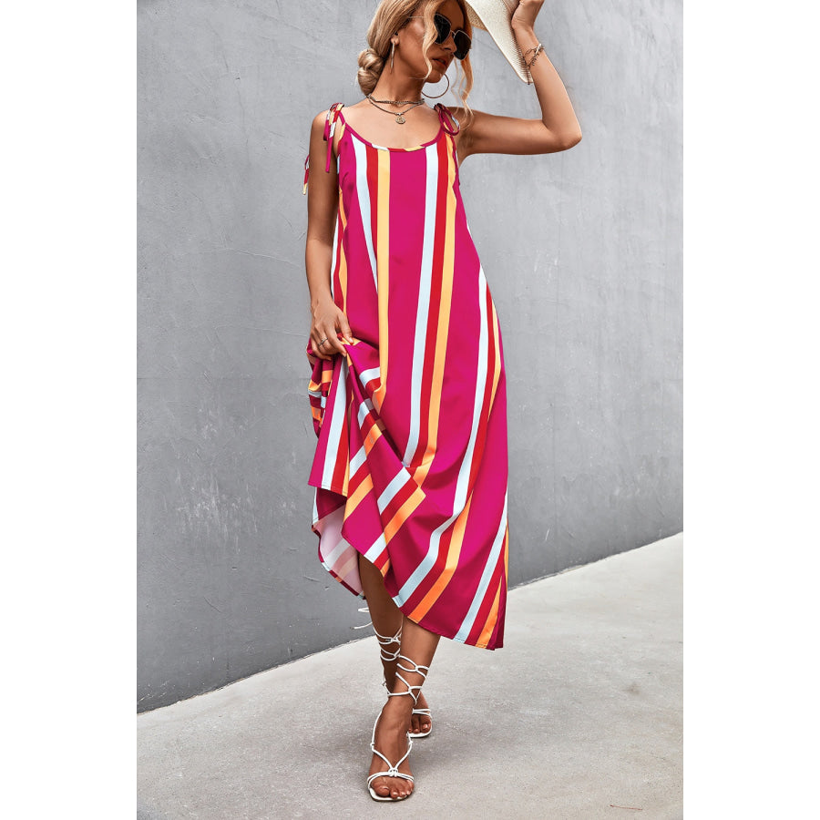 Striped Scoop Neck Cami Dress Strawberry / S Apparel and Accessories